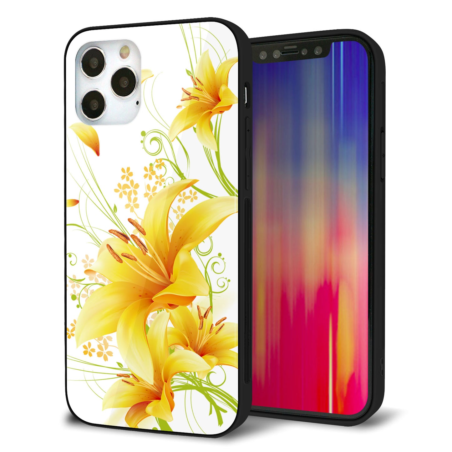 iPhone12 Pro 強化ガラス&TPUスマホケース ガラプリ【SC852 ユリ(イエロー)】
