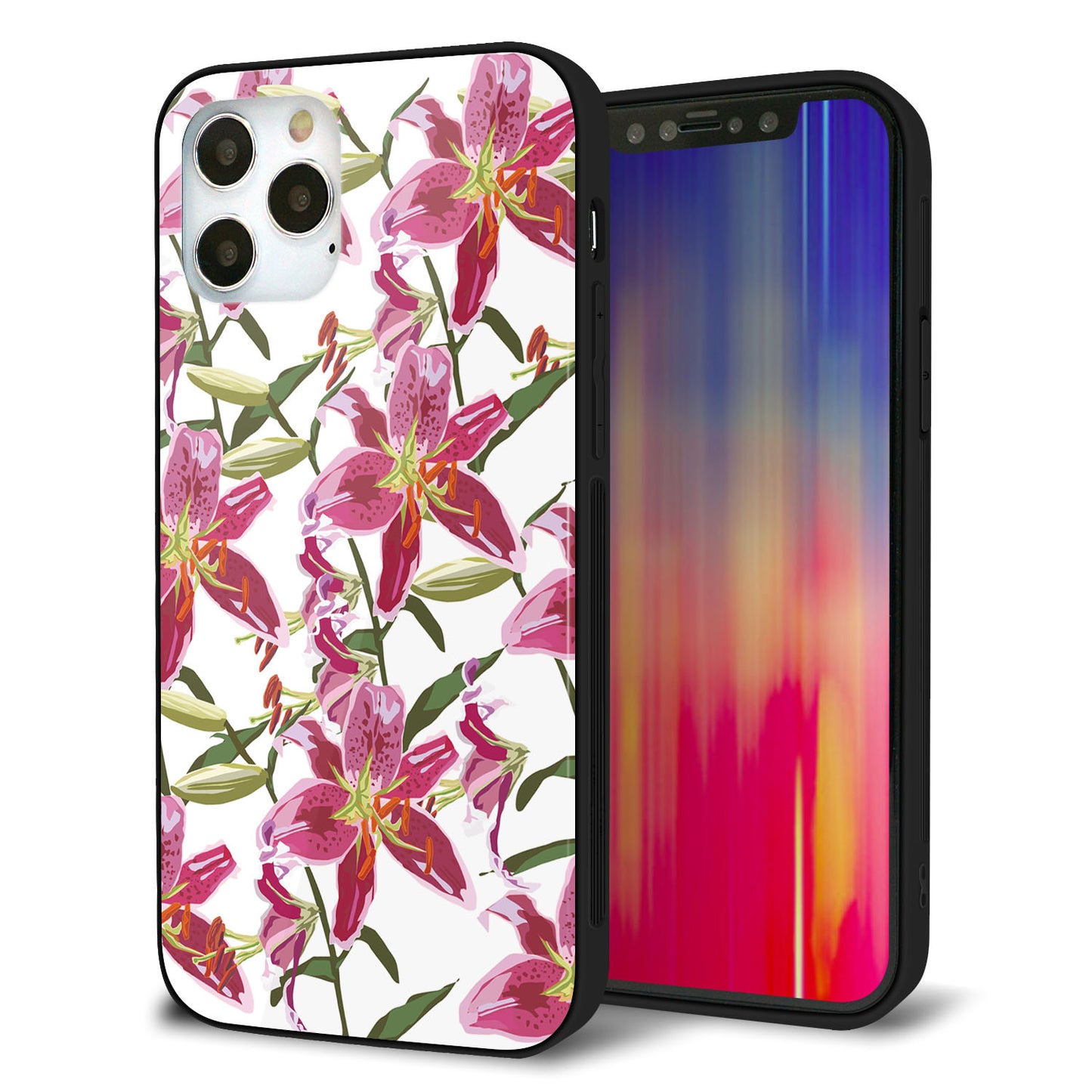 iPhone12 Pro 強化ガラス&TPUスマホケース ガラプリ【SC892 ボタニカル スカーレットリリー】