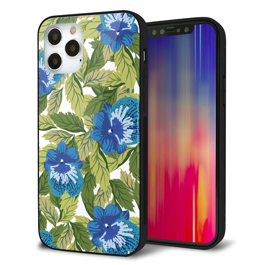 iPhone12 Pro 強化ガラス&TPUスマホケース ガラプリ【SC896 ボタニカル ブルー&リーフ】