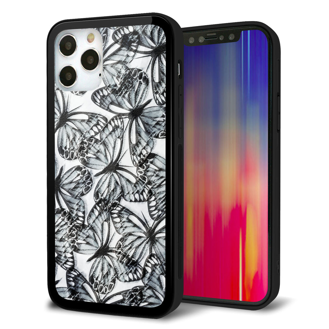 iPhone12 Pro 強化ガラス&TPUスマホケース ガラプリ【SC905 ガーデンバタフライ ブラック】
