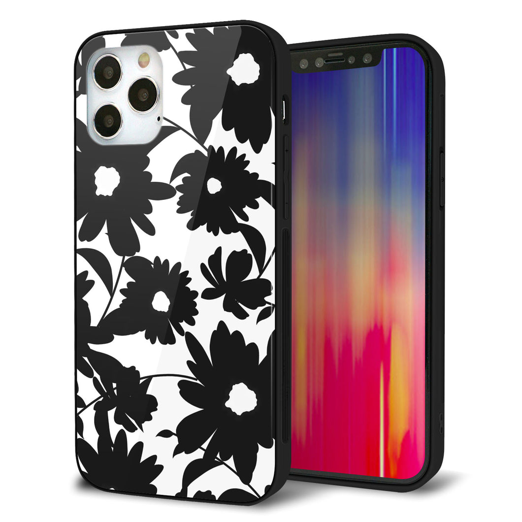 iPhone12 Pro 強化ガラス&TPUスマホケース ガラプリ【SC916 花柄モノトーン 05】