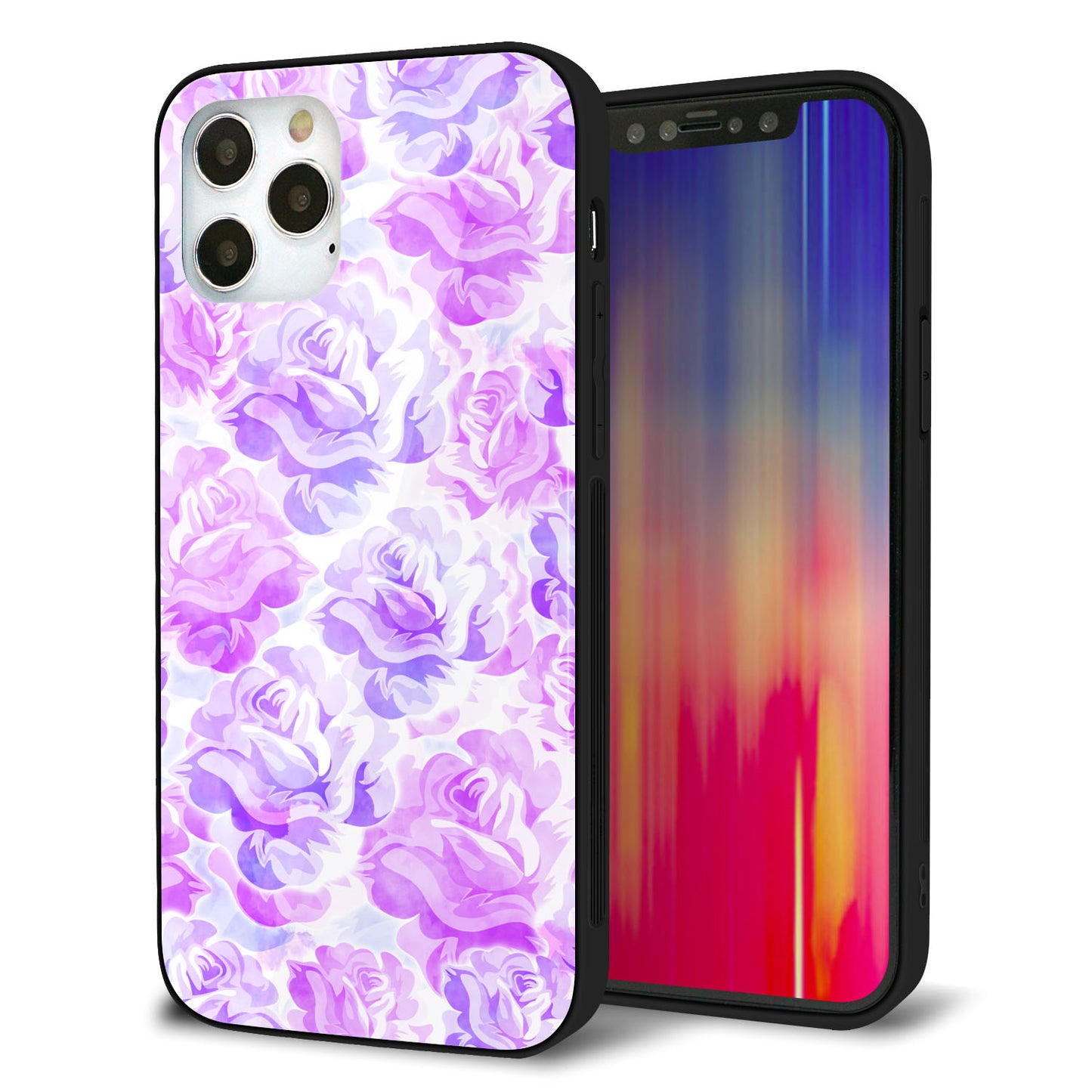 iPhone12 Pro 強化ガラス&TPUスマホケース ガラプリ【SC929 ローズ パープル】