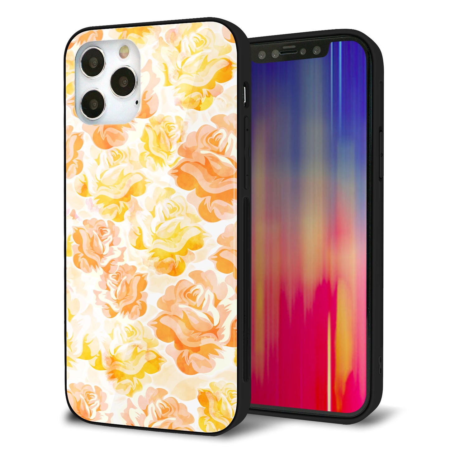 iPhone12 Pro 強化ガラス&TPUスマホケース ガラプリ【SC931 ローズ イエロー】