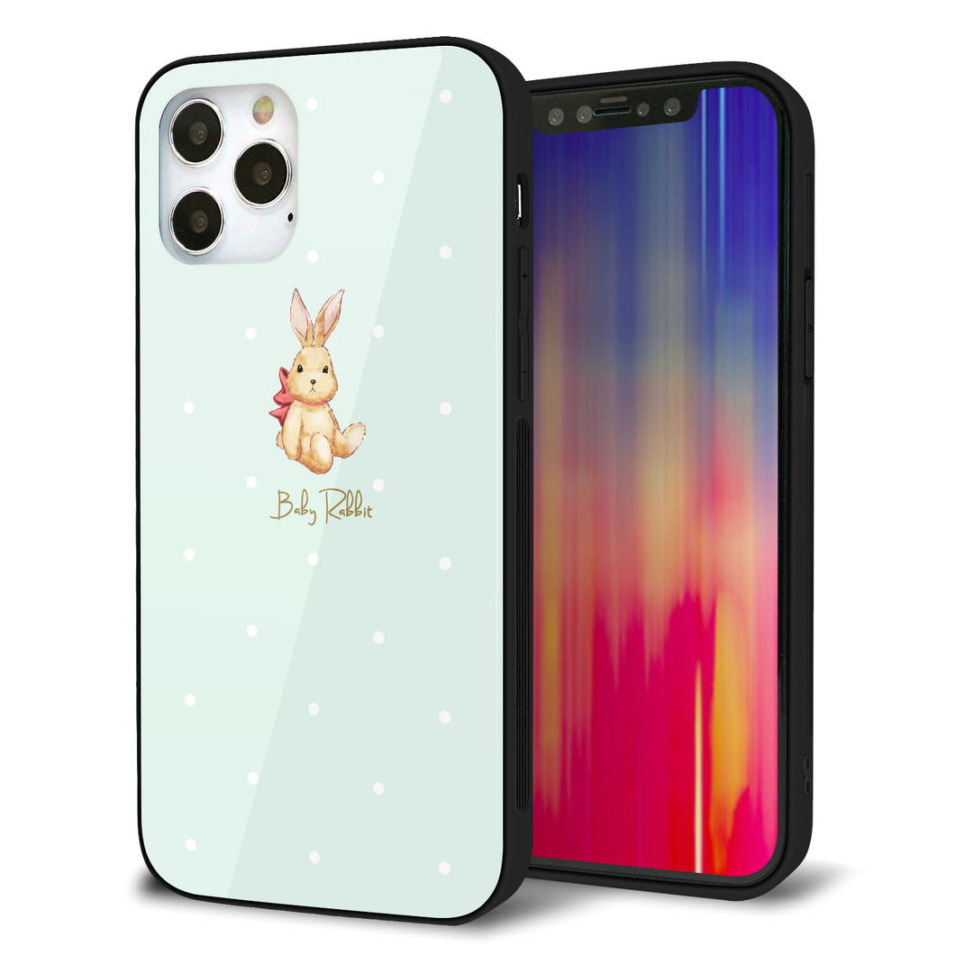 iPhone12 Pro 強化ガラス&TPUスマホケース ガラプリ【SC979 Baby Rabbit グリーン ガラプリ】