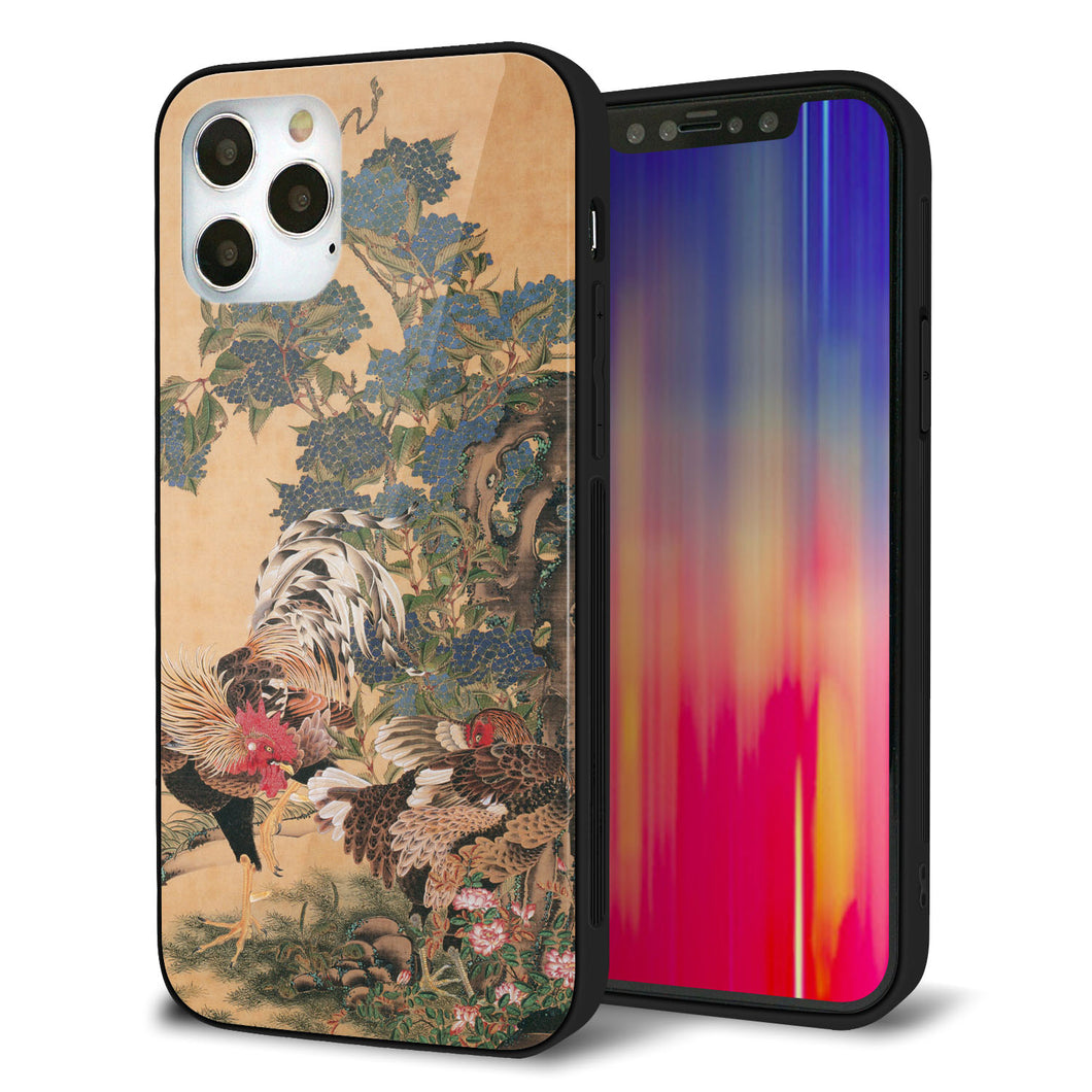 iPhone12 Pro 強化ガラス&TPUスマホケース ガラプリ【TA006 紫陽花双鶏】