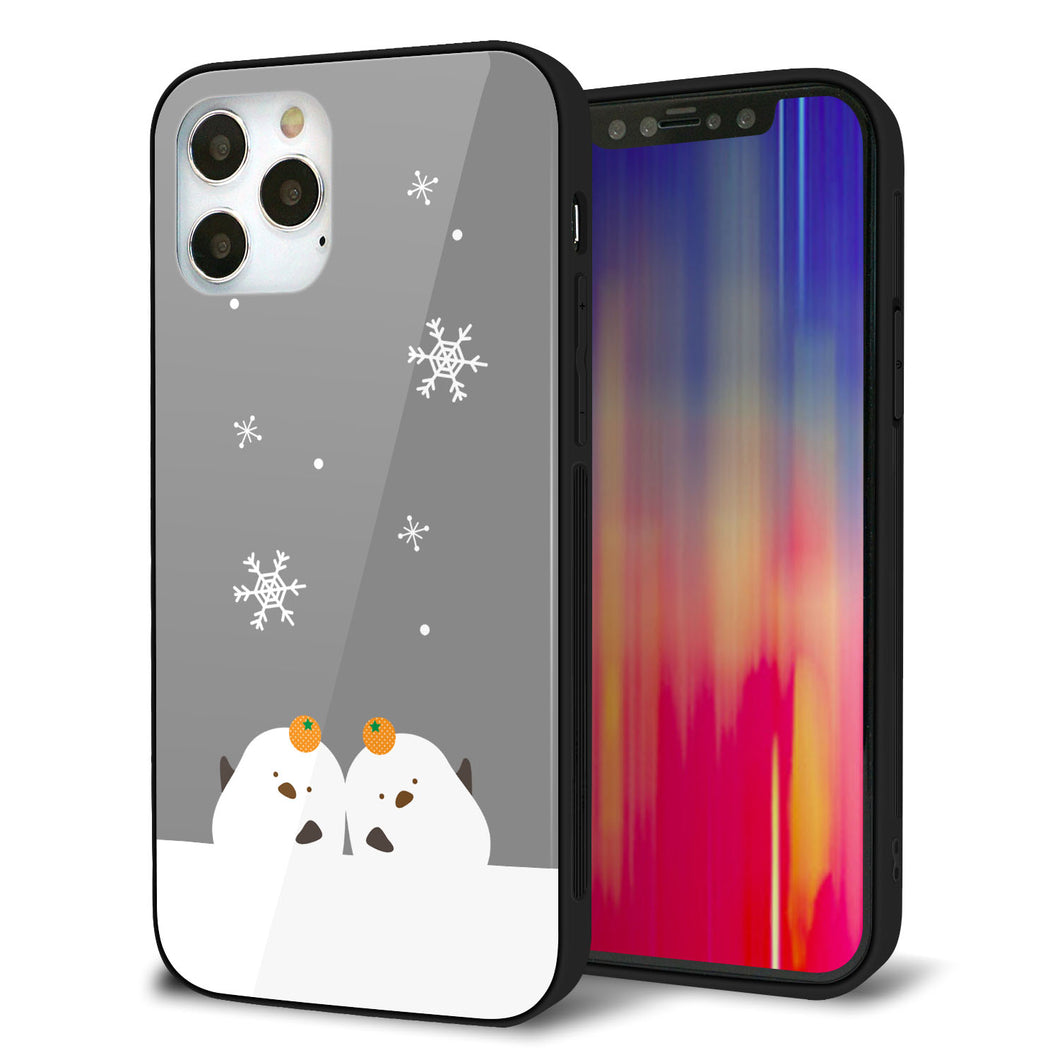 iPhone12 Pro 強化ガラス&TPUスマホケース ガラプリ【TA019 冬シマエナガ】