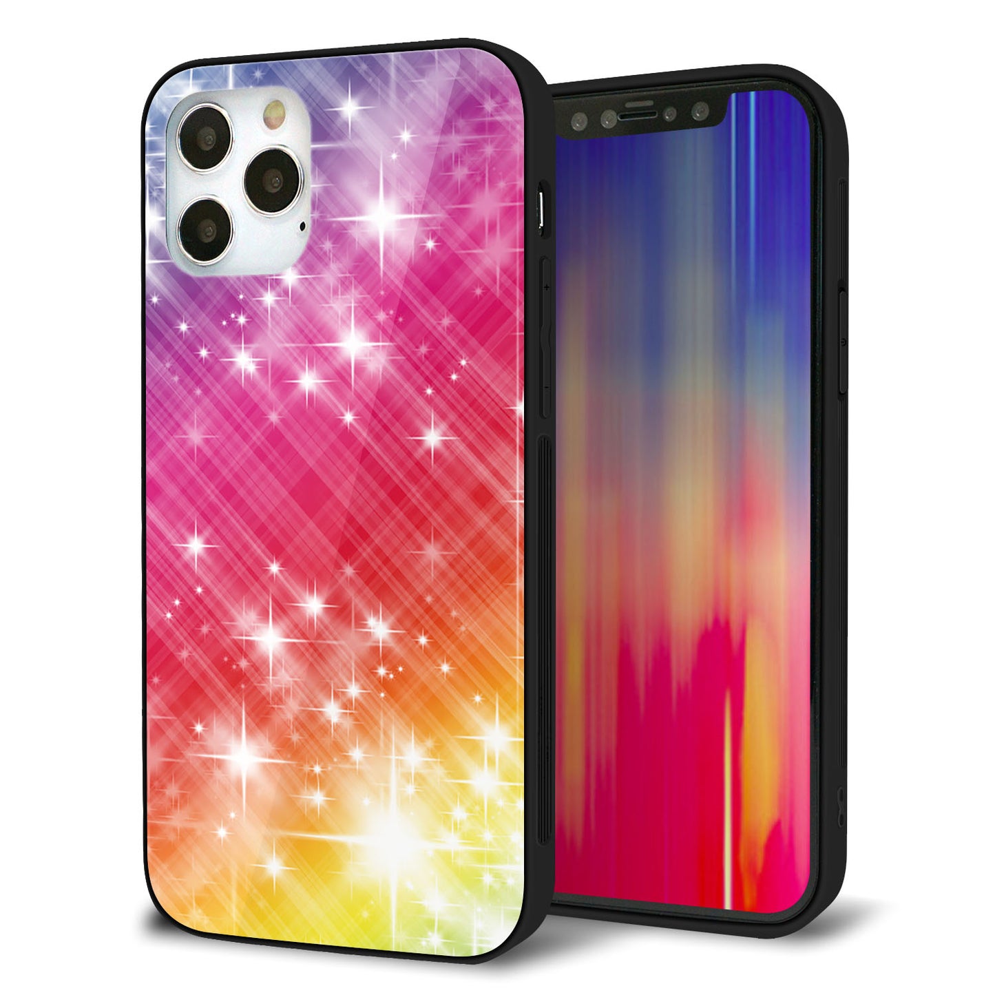 iPhone12 Pro 強化ガラス&TPUスマホケース ガラプリ【VA872 レインボーフレーム】