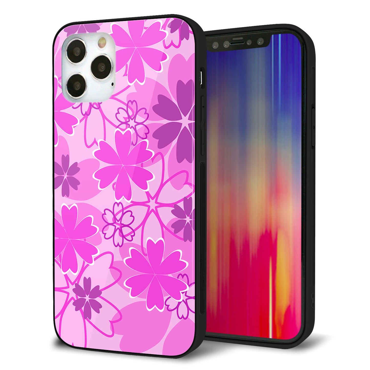 iPhone12 Pro 強化ガラス&TPUスマホケース ガラプリ【VA961 重なり合う花 ピンク】