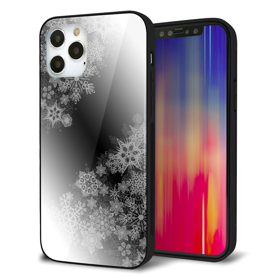 iPhone12 Pro 強化ガラス&TPUスマホケース ガラプリ【YJ340 モノトーン 雪の結晶 】