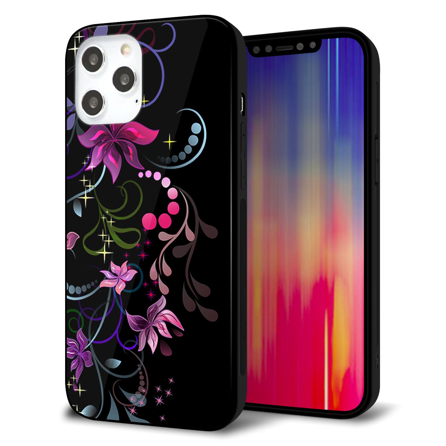 iPhone12 Pro Max 強化ガラス&TPUスマホケース ガラプリ【263 闇に浮かぶ華】