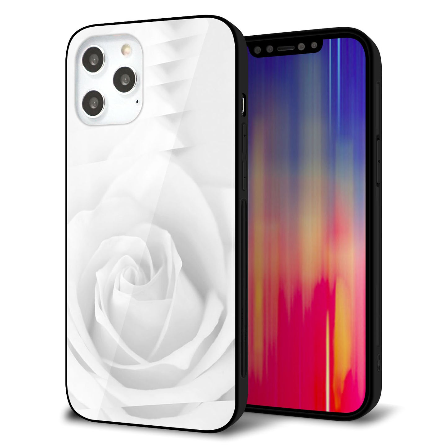 iPhone12 Pro Max 強化ガラス&TPUスマホケース ガラプリ【402 ホワイトRose】