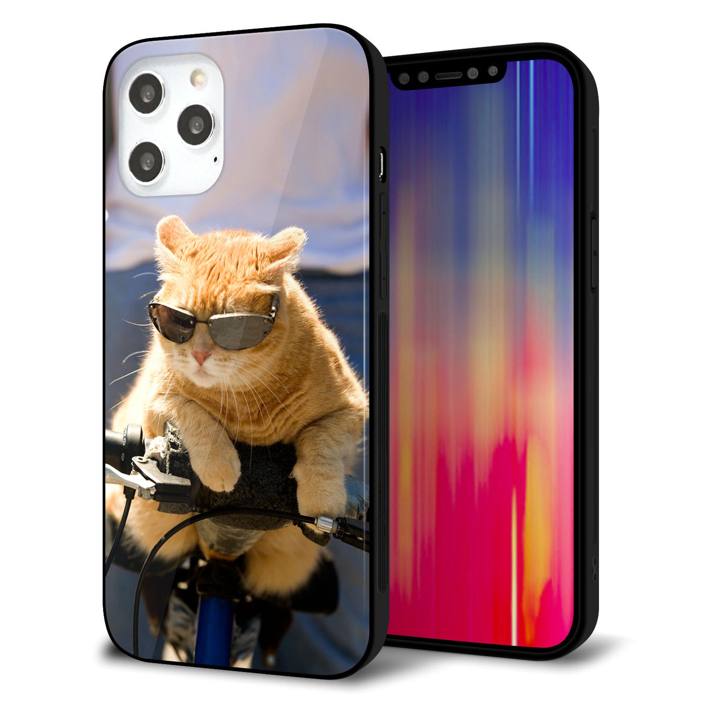 iPhone12 Pro Max 強化ガラス&TPUスマホケース ガラプリ【595 にゃんとサイクル】