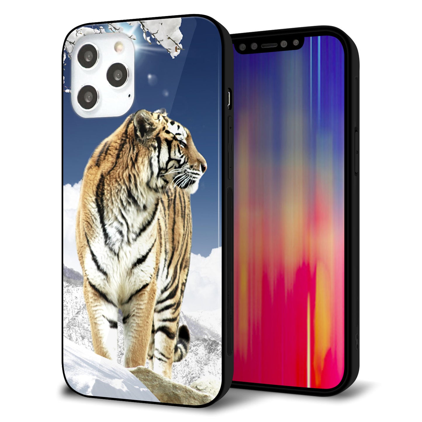 iPhone12 Pro Max 強化ガラス&TPUスマホケース ガラプリ【793 雪山の虎】