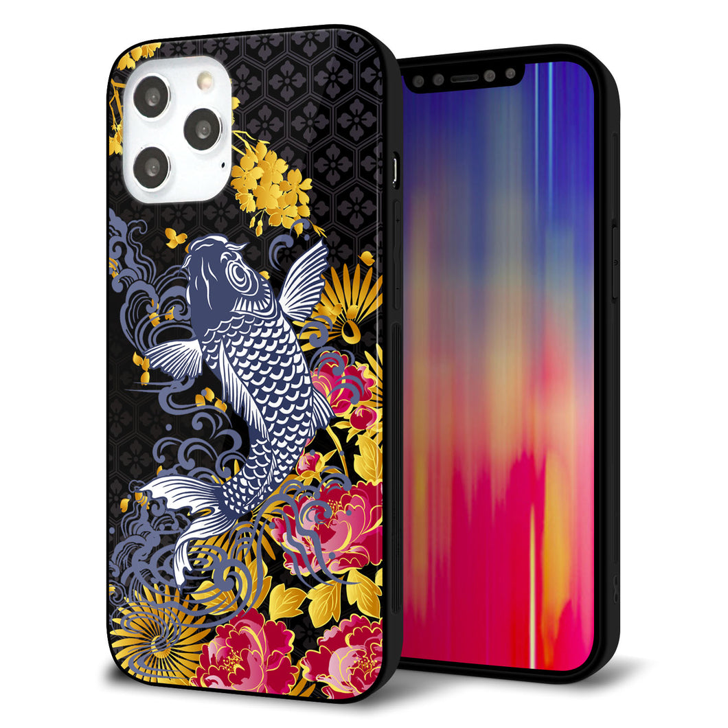 iPhone12 Pro Max 強化ガラス&TPUスマホケース ガラプリ【1028 牡丹と鯉】