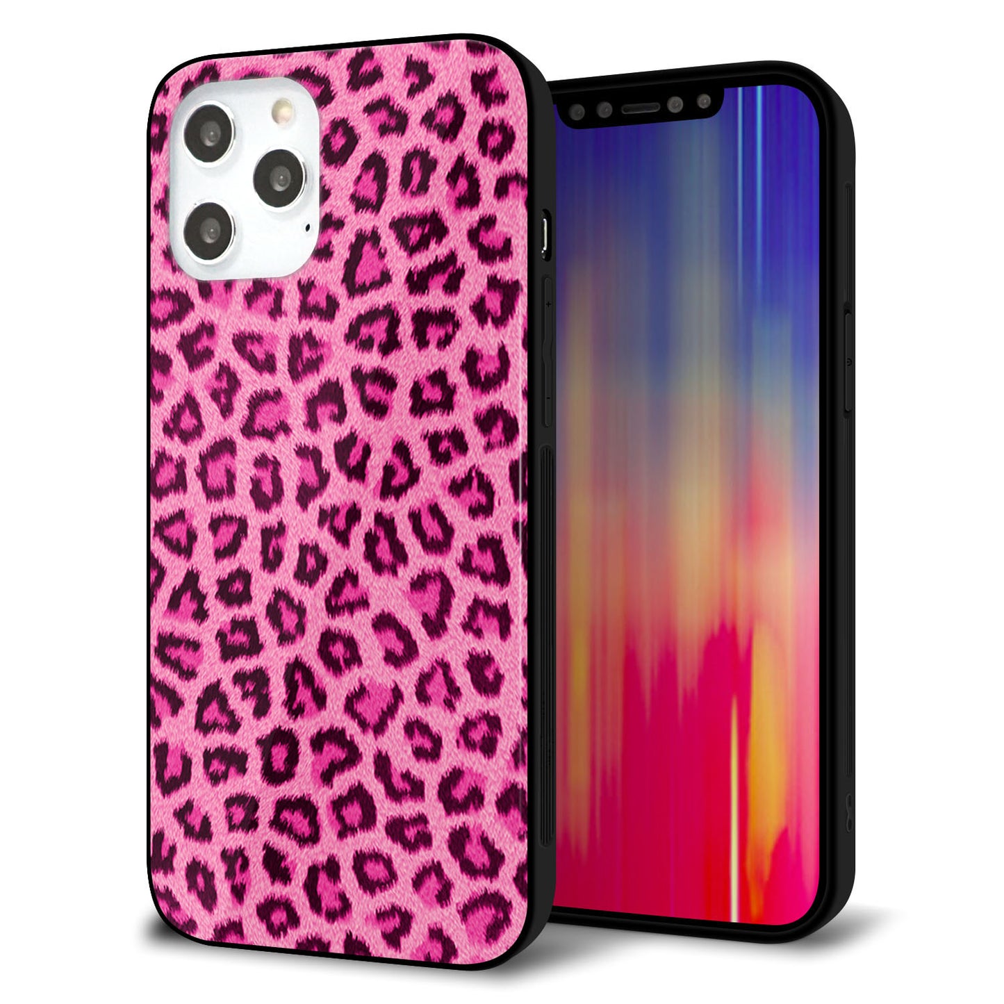 iPhone12 Pro Max 強化ガラス&TPUスマホケース ガラプリ【1066 ヒョウ柄ベーシックSピンク】