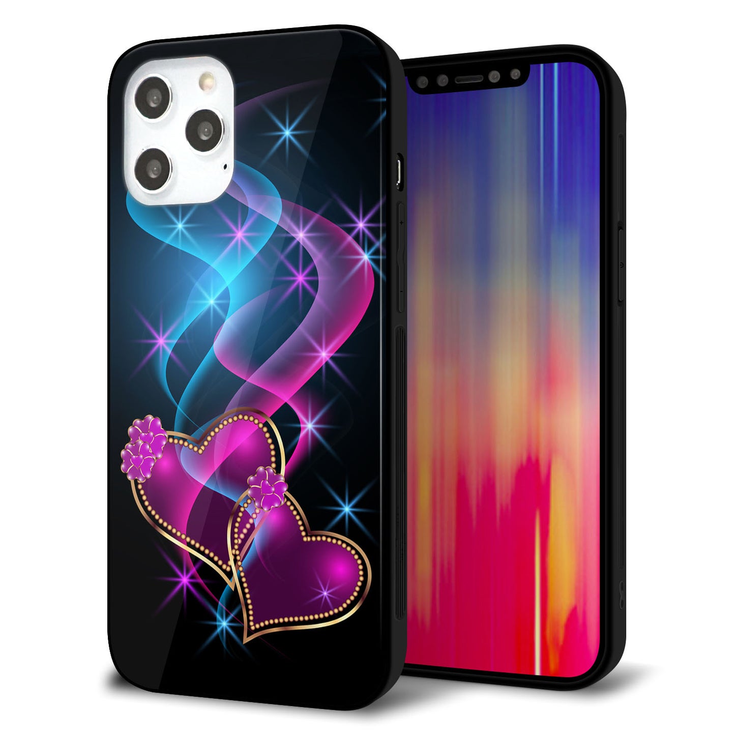 iPhone12 Pro Max 強化ガラス&TPUスマホケース ガラプリ【1138 ゆれるハート】
