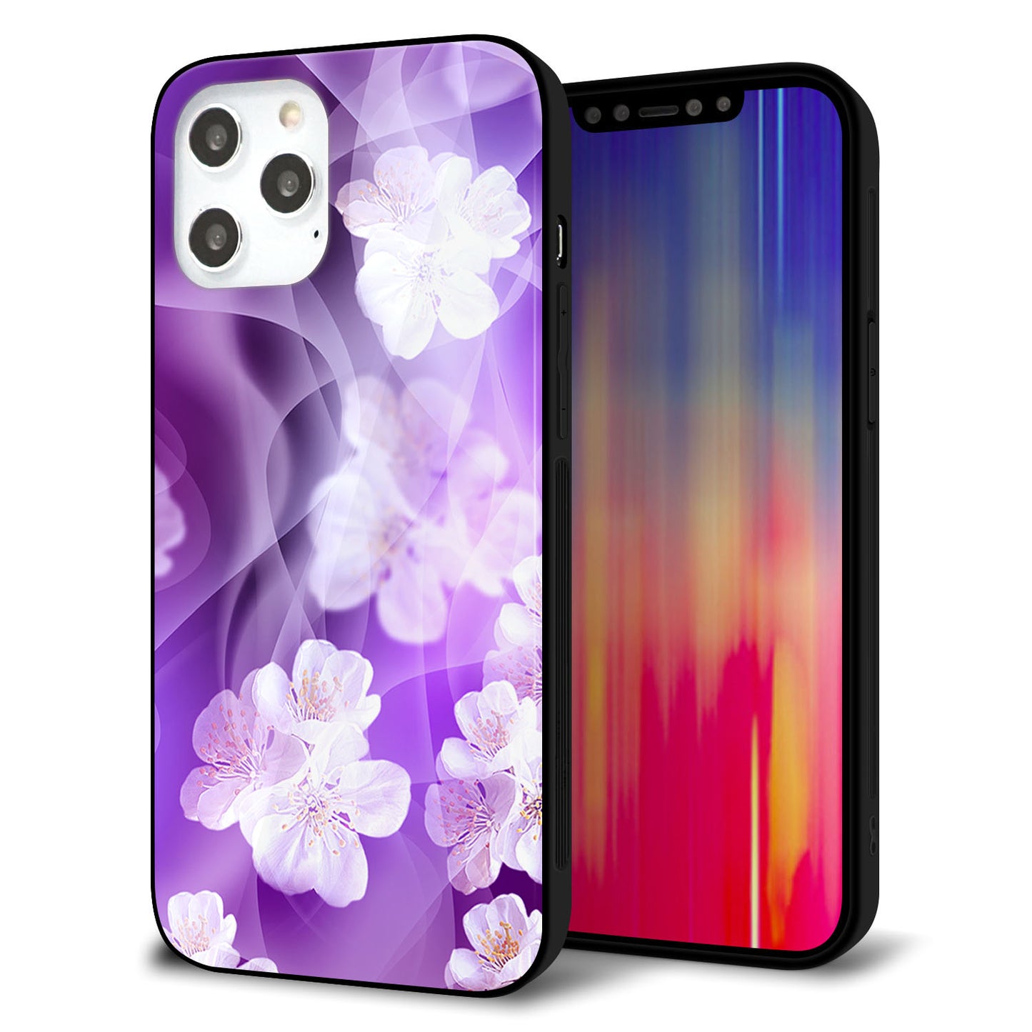 iPhone12 Pro Max 強化ガラス&TPUスマホケース ガラプリ【1211 桜とパープルの風】