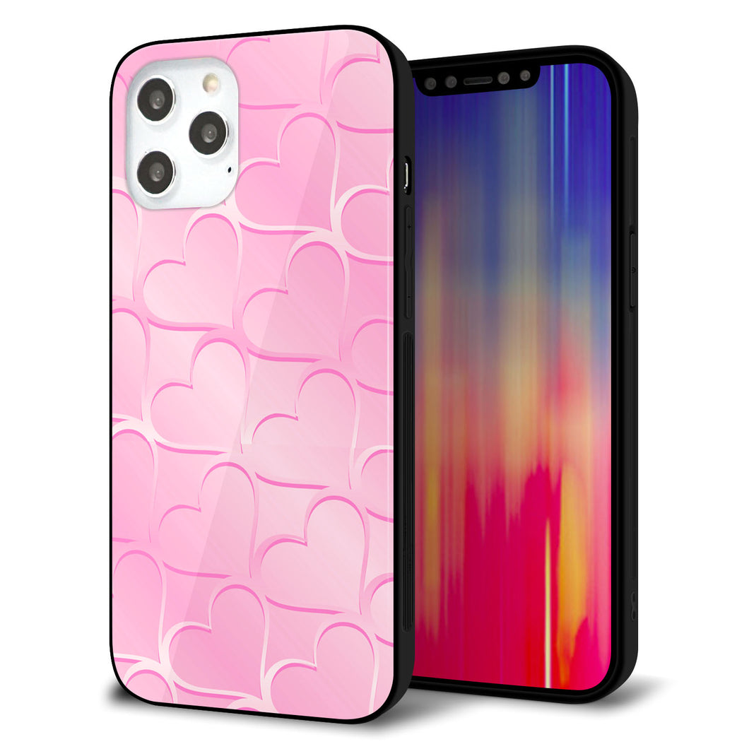 iPhone12 Pro Max 強化ガラス&TPUスマホケース ガラプリ【1342 かくれハート(ピンク)】