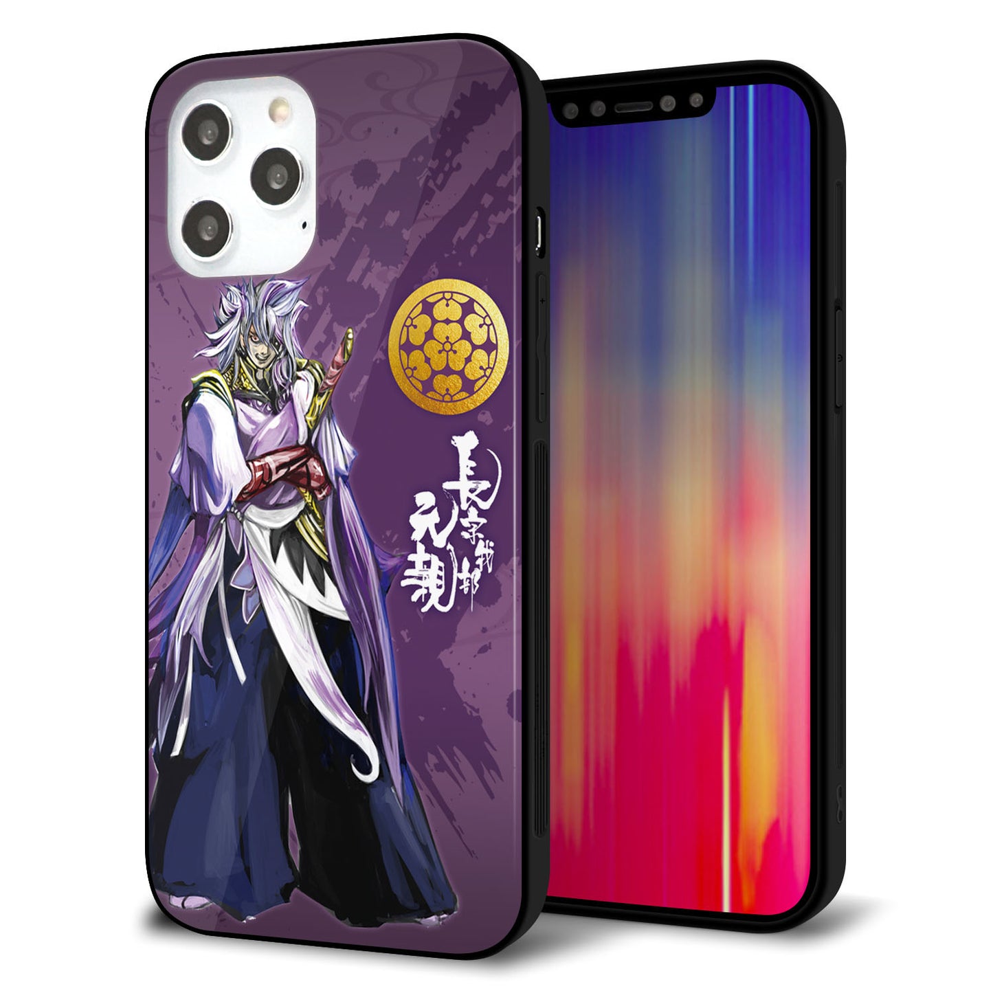iPhone12 Pro Max 強化ガラス&TPUスマホケース ガラプリ【AB805 長宗我部 元親 イラストと家紋】