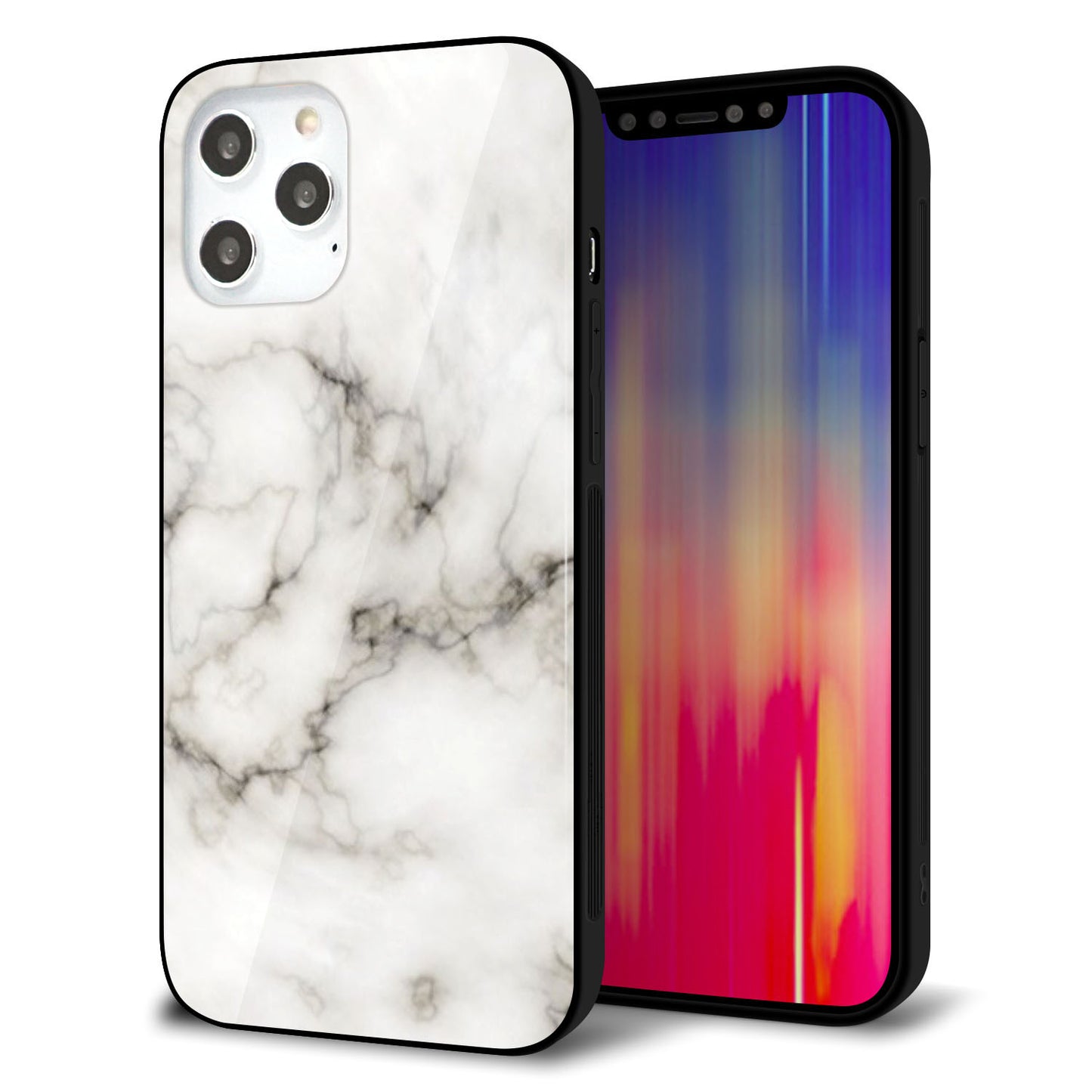 iPhone12 Pro Max 強化ガラス&TPUスマホケース ガラプリ【KM871 大理石WH】