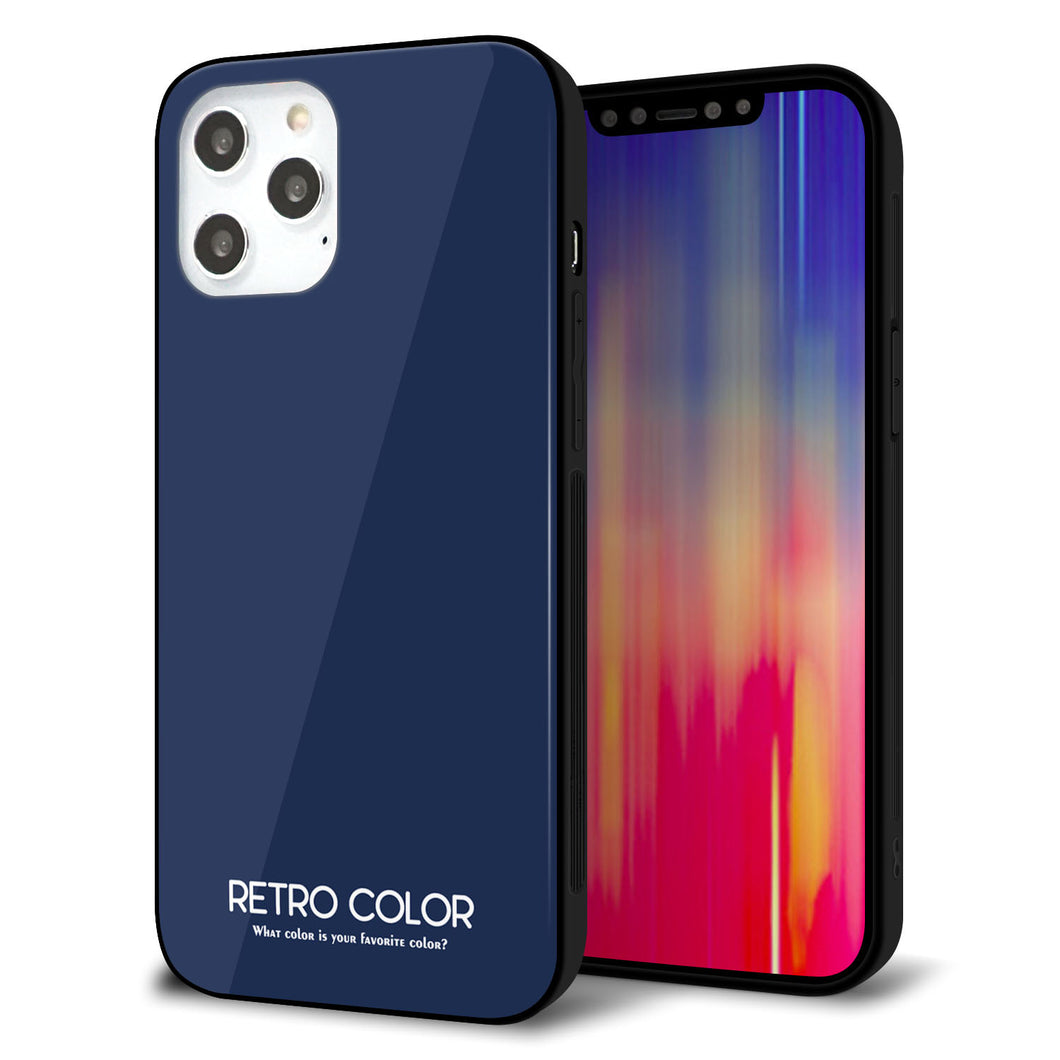 iPhone12 Pro Max 強化ガラス&TPUスマホケース ガラプリ【KM918 レトロカラー(ネイビー)】