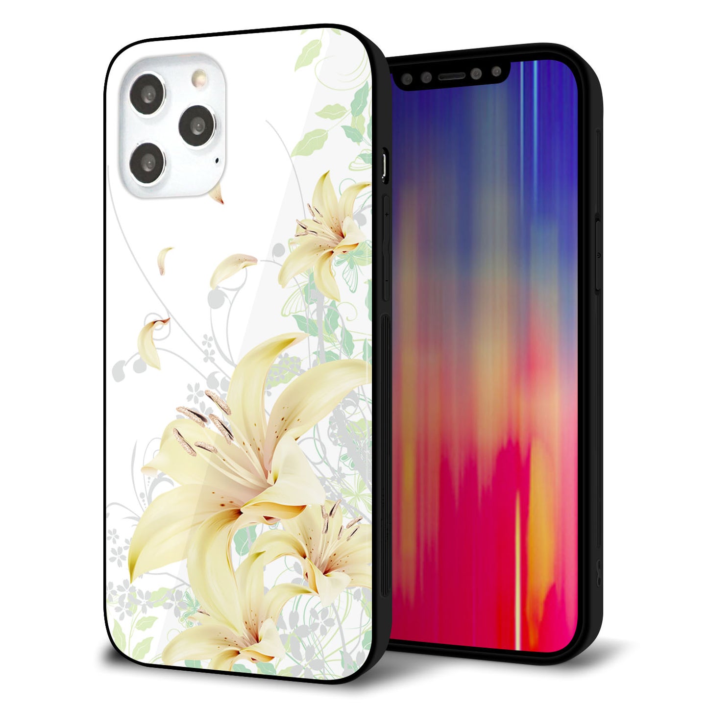 iPhone12 Pro Max 強化ガラス&TPUスマホケース ガラプリ【SC851 ユリ(ホワイト)】