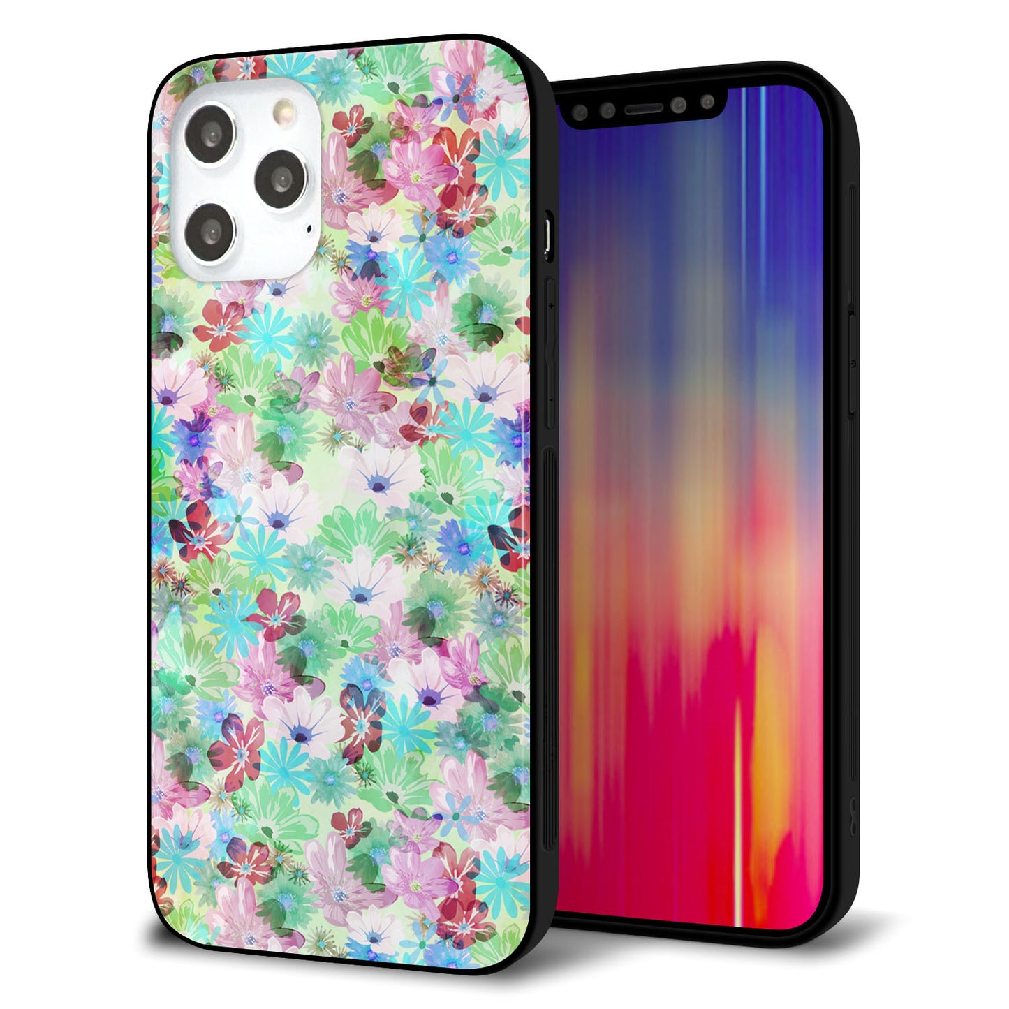 iPhone12 Pro Max 強化ガラス&TPUスマホケース ガラプリ【SC872 リバティプリント プレスドフラワー(グリーン)】