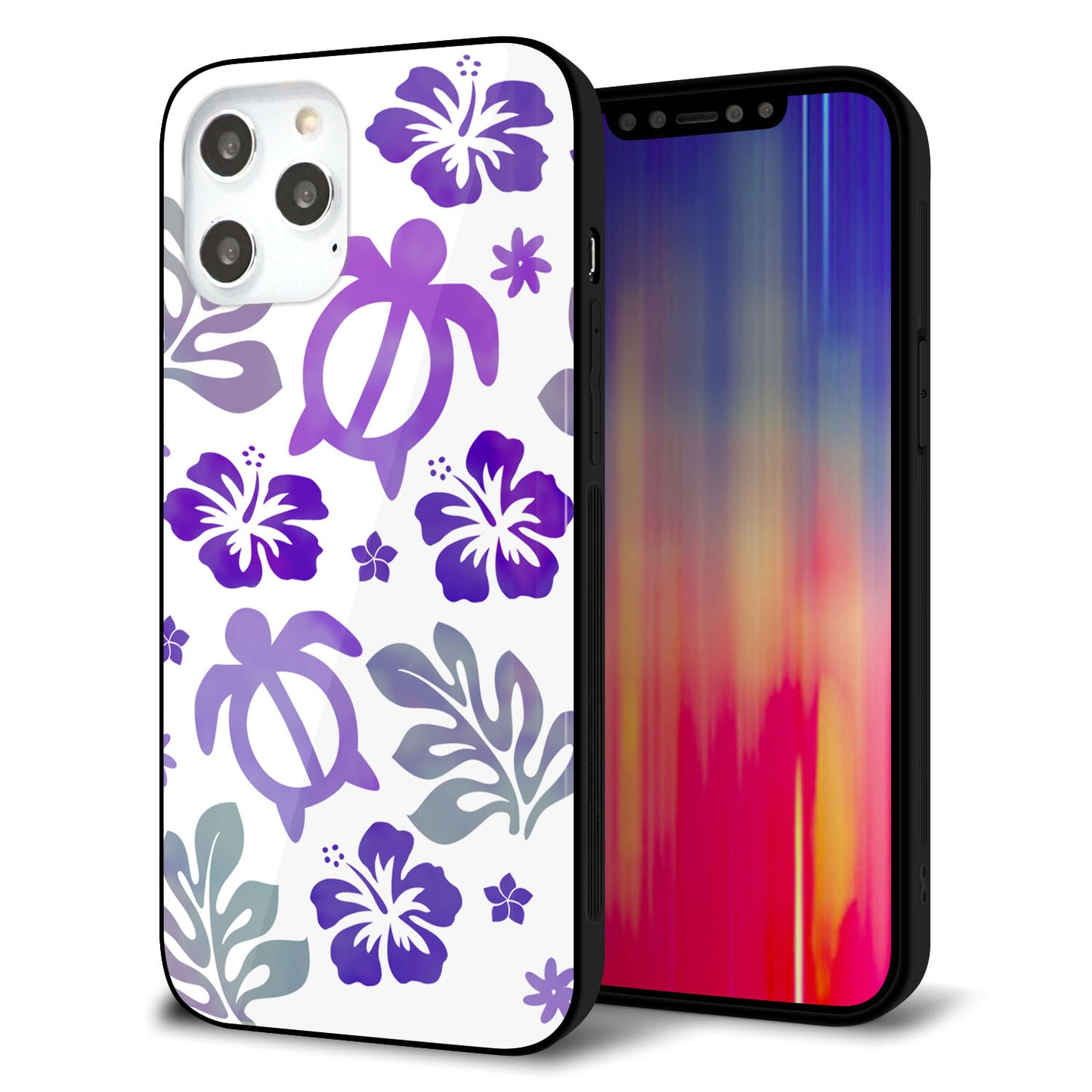 iPhone12 Pro Max 強化ガラス&TPUスマホケース ガラプリ【SC878 ハワイアンアロハホヌ(パープル)】