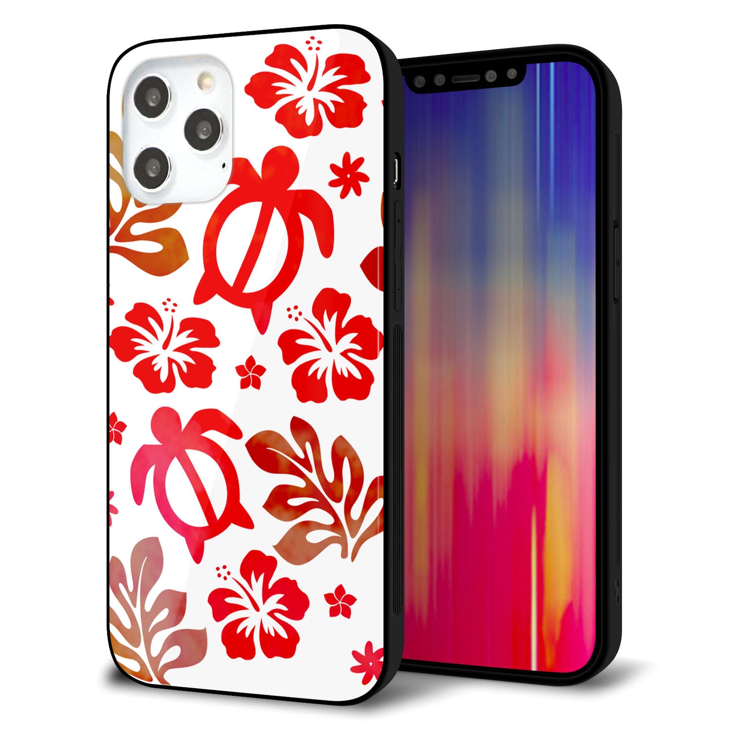 iPhone12 Pro Max 強化ガラス&TPUスマホケース ガラプリ【SC881 ハワイアンアロハホヌ(レッド)】