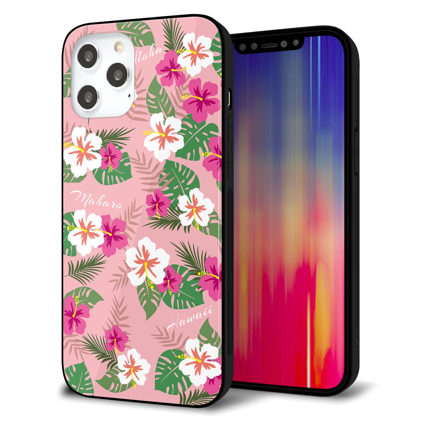 iPhone12 Pro Max 強化ガラス&TPUスマホケース ガラプリ【SC882 ハワイアンアロハレトロ(ピンク)】