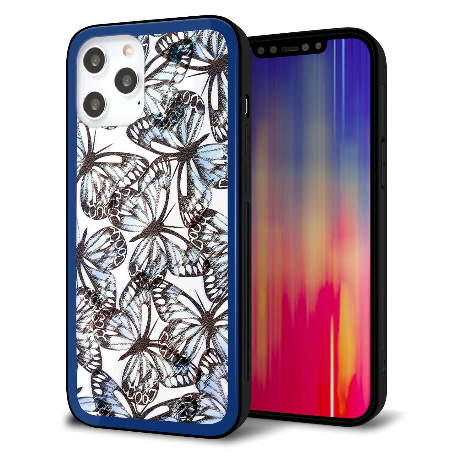 iPhone12 Pro Max 強化ガラス&TPUスマホケース ガラプリ【SC906 ガーデンバタフライ ブルー】