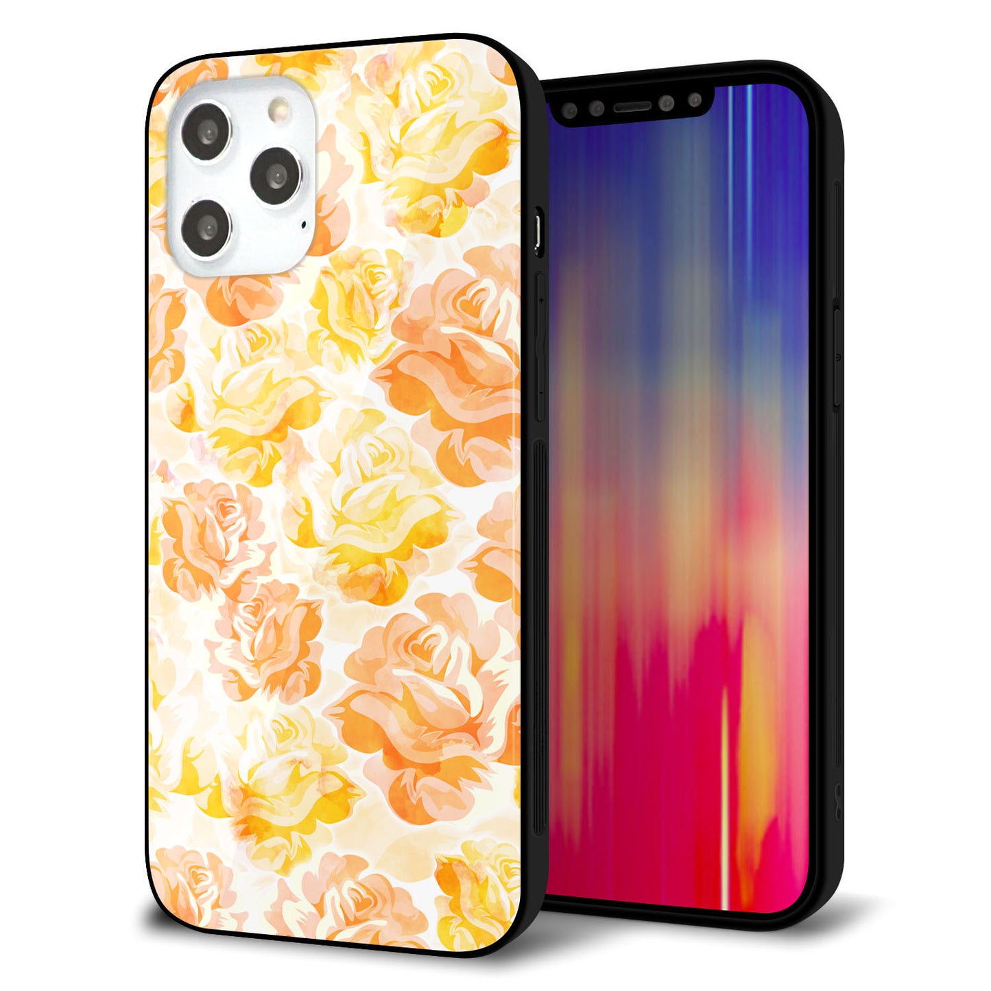 iPhone12 Pro Max 強化ガラス&TPUスマホケース ガラプリ【SC931 ローズ イエロー】