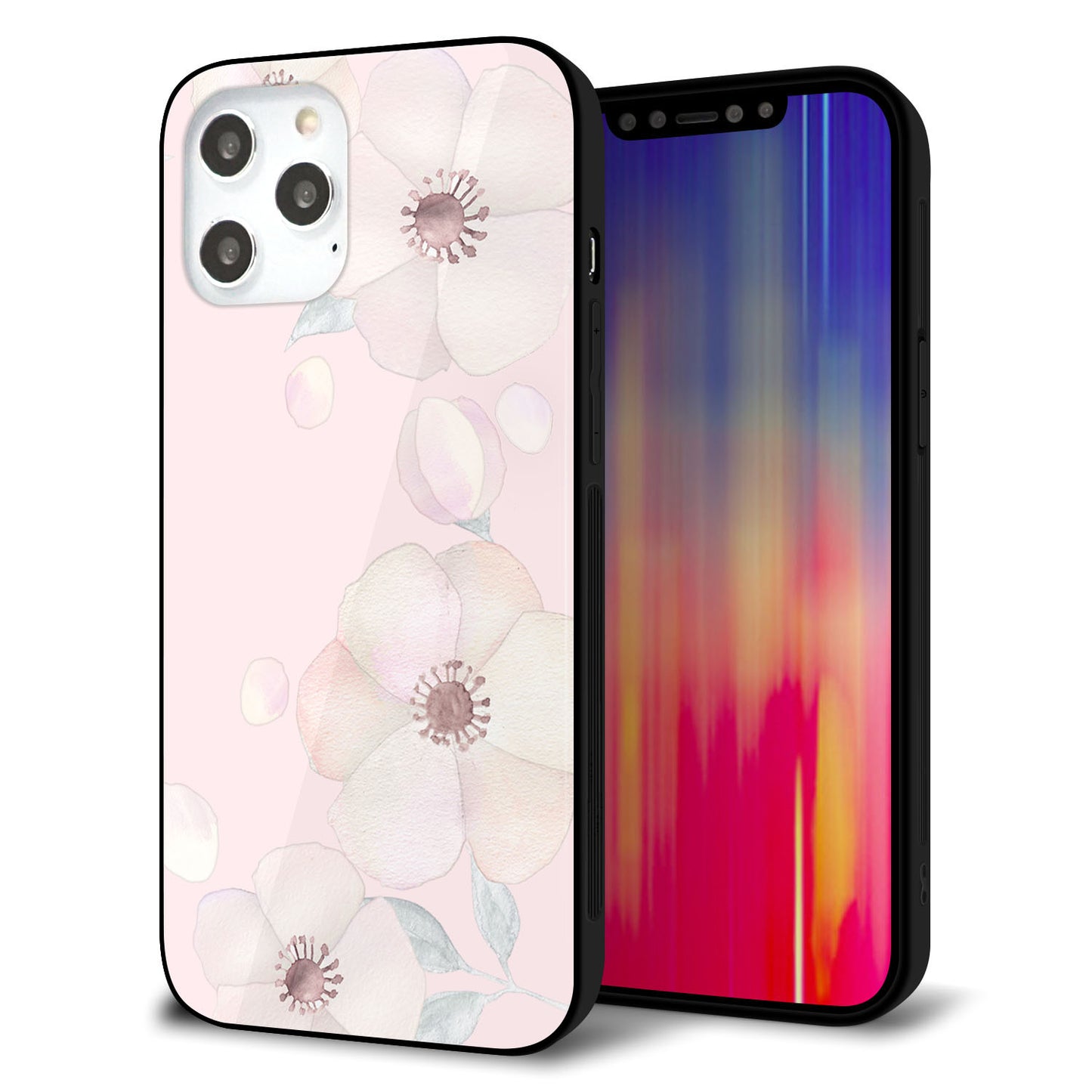 iPhone12 Pro Max 強化ガラス&TPUスマホケース ガラプリ【SC949 ドゥ・フルール(オフピンク)】