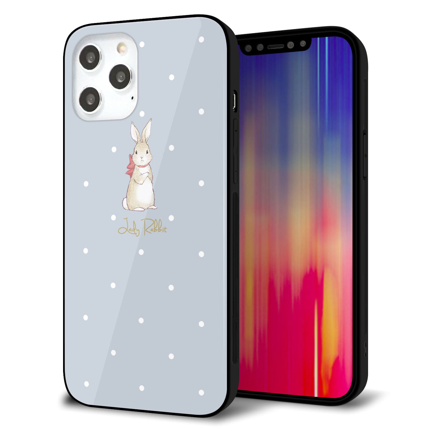 iPhone12 Pro Max 強化ガラス&TPUスマホケース ガラプリ【SC967 Lady Rabbit ブルーグレイ ガラプリhp】
