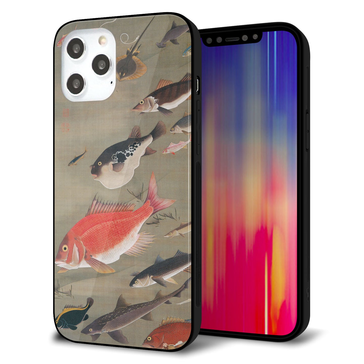 iPhone12 Pro Max 強化ガラス&TPUスマホケース ガラプリ【TA007 群魚】