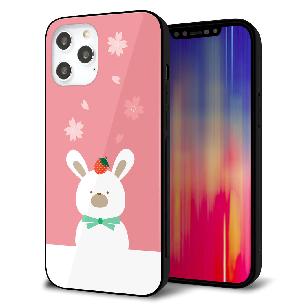 iPhone12 Pro Max 強化ガラス&TPUスマホケース ガラプリ【TA016 春うさぎ】
