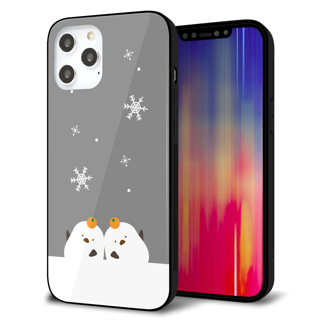 iPhone12 Pro Max 強化ガラス&TPUスマホケース ガラプリ【TA019 冬シマエナガ】