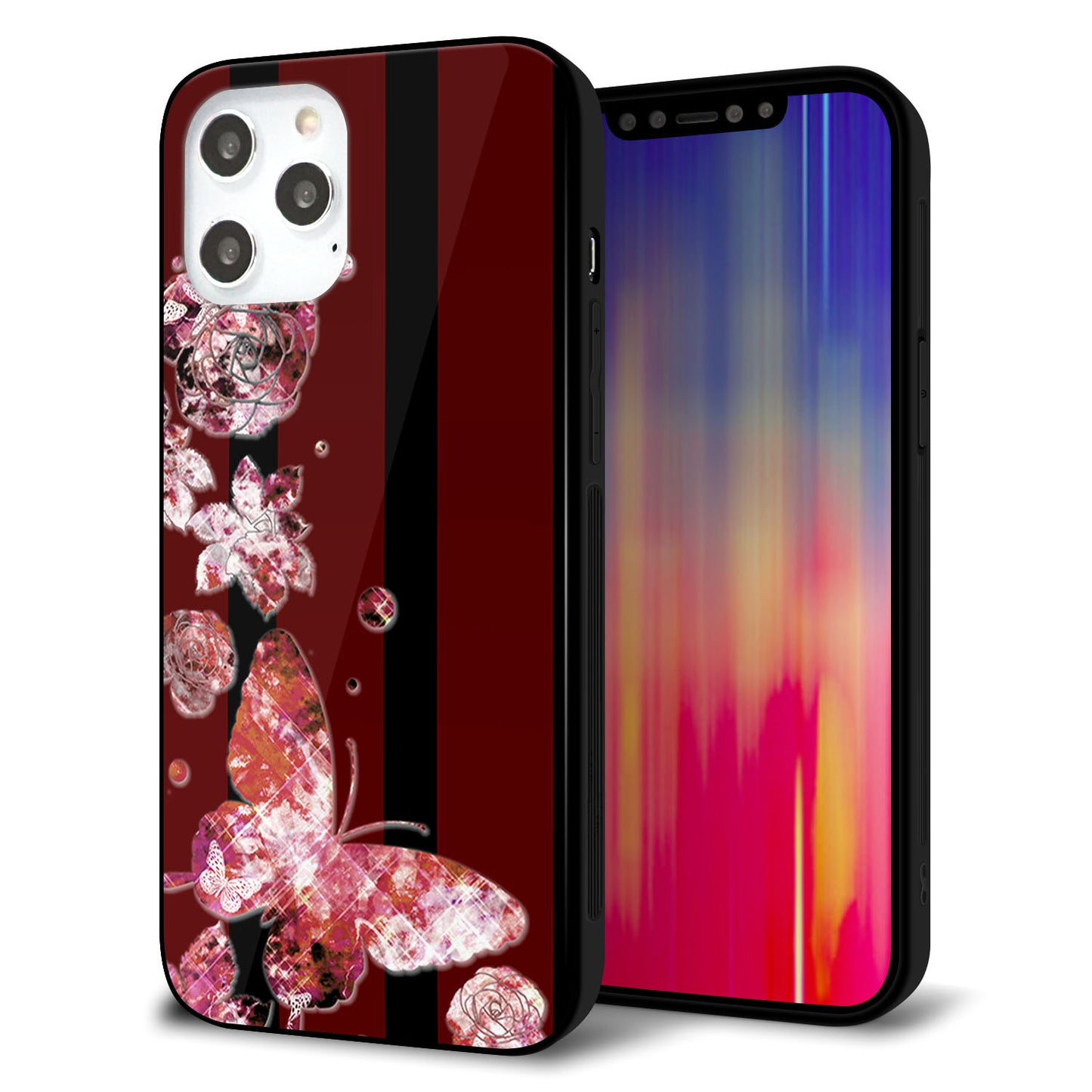 iPhone12 Pro Max 強化ガラス&TPUスマホケース ガラプリ【VA814 宝石と蝶】