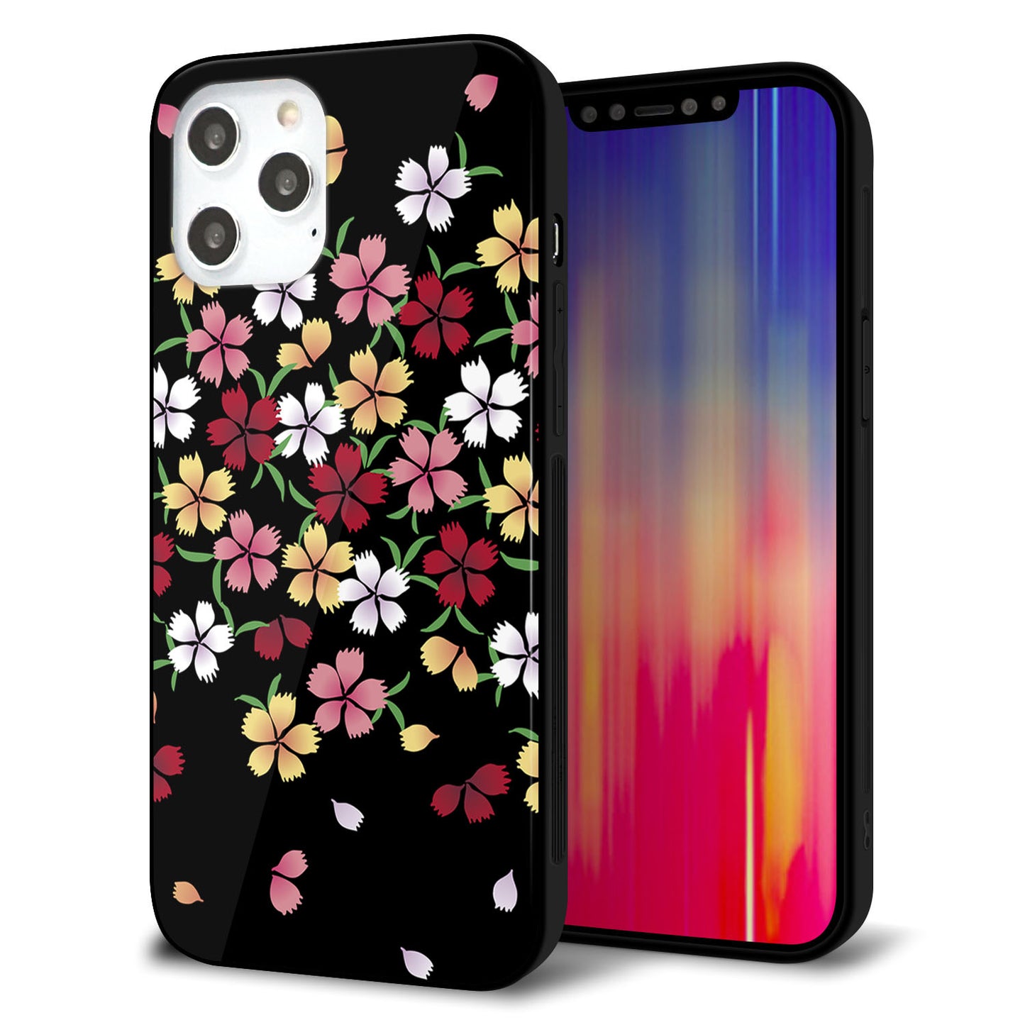 iPhone12 Pro Max 強化ガラス&TPUスマホケース ガラプリ【YJ323 和柄 なでしこ】