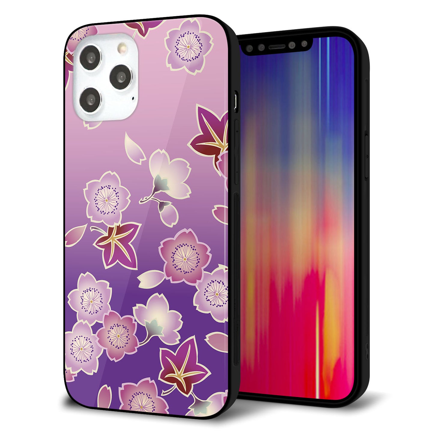 iPhone12 Pro Max 強化ガラス&TPUスマホケース ガラプリ【YJ324 和柄 桜 もみじ】