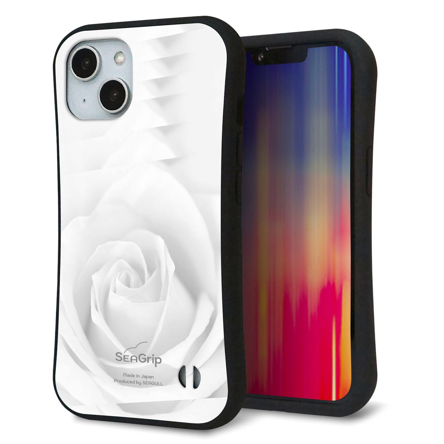 iPhone14 スマホケース 「SEA Grip」 グリップケース Sライン 【402 ホワイトRose】 UV印刷