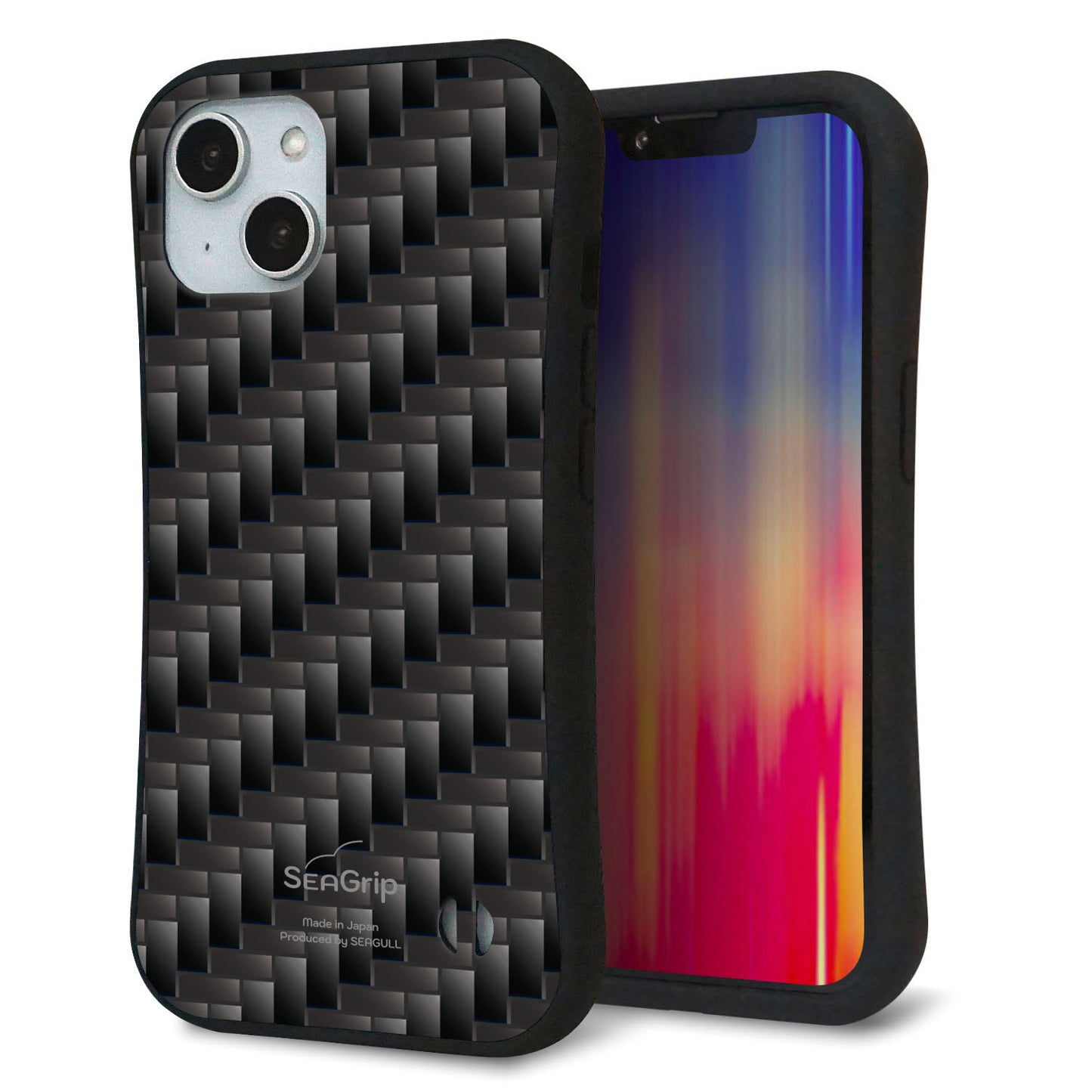 iPhone14 スマホケース 「SEA Grip」 グリップケース Sライン 【461 カーボン】 UV印刷