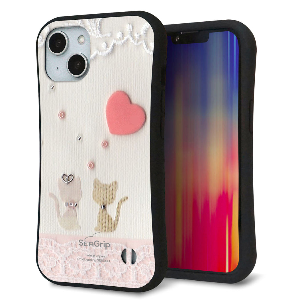 iPhone14 スマホケース 「SEA Grip」 グリップケース Sライン 【1104 クラフト写真ネコ(ハートM)】 UV印刷