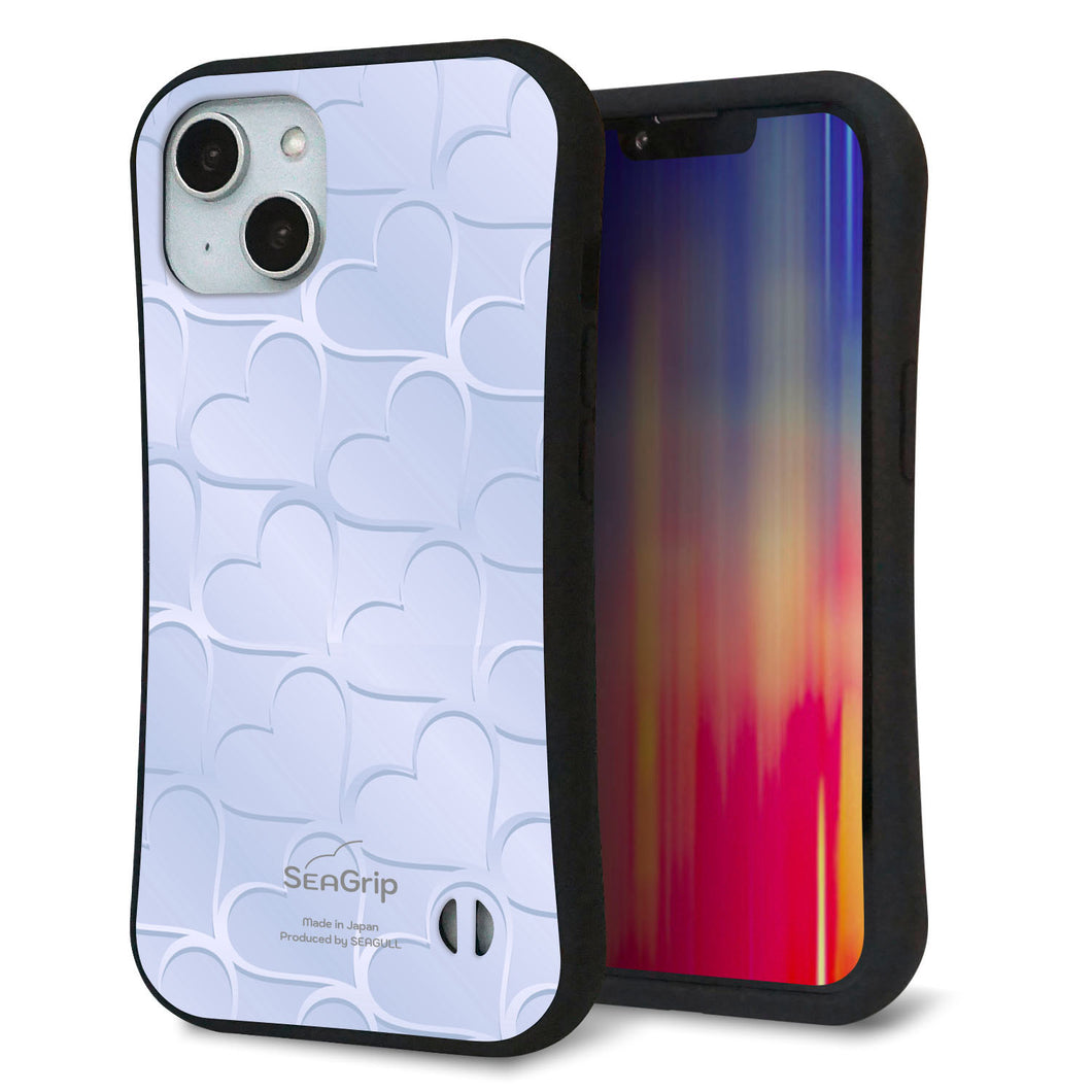 iPhone14 スマホケース 「SEA Grip」 グリップケース Sライン 【1341 かくれハート(ブルー)】 UV印刷