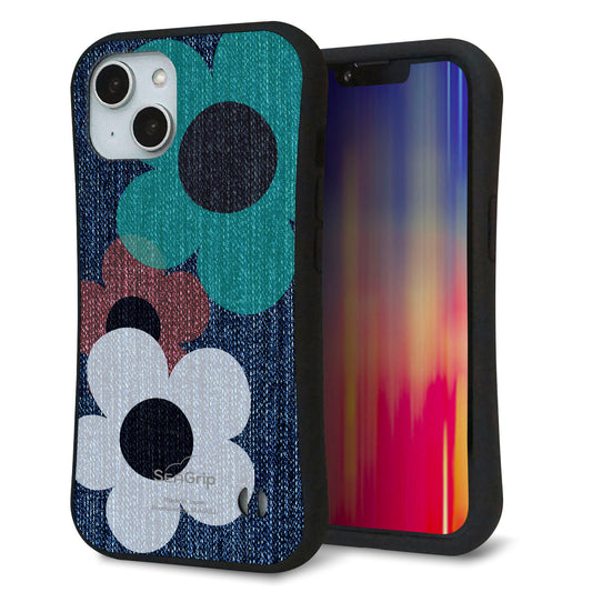 iPhone14 スマホケース 「SEA Grip」 グリップケース Sライン 【EK869 ルーズフラワーinデニム風】 UV印刷