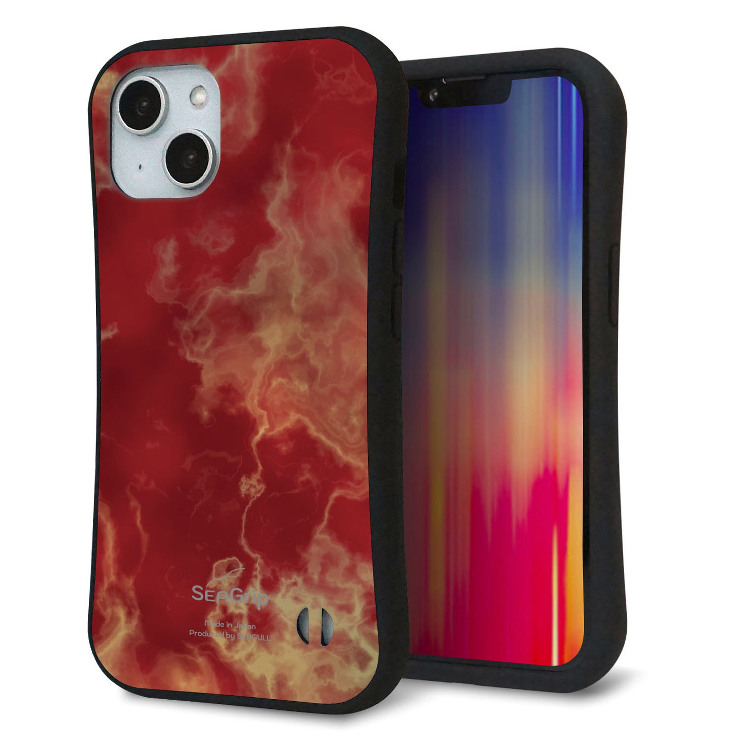 iPhone14 スマホケース 「SEA Grip」 グリップケース Sライン 【KM870 大理石RD】 UV印刷