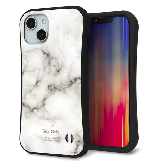 iPhone14 スマホケース 「SEA Grip」 グリップケース Sライン 【KM871 大理石WH】 UV印刷