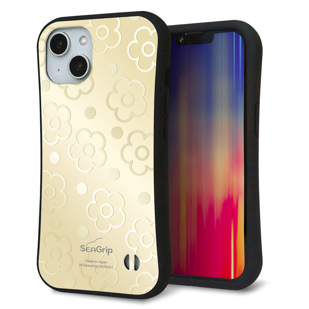 iPhone14 スマホケース 「SEA Grip」 グリップケース Sライン 【SC842 エンボス風デイジーシンプル(ヌーディーベージュ)】 UV印刷