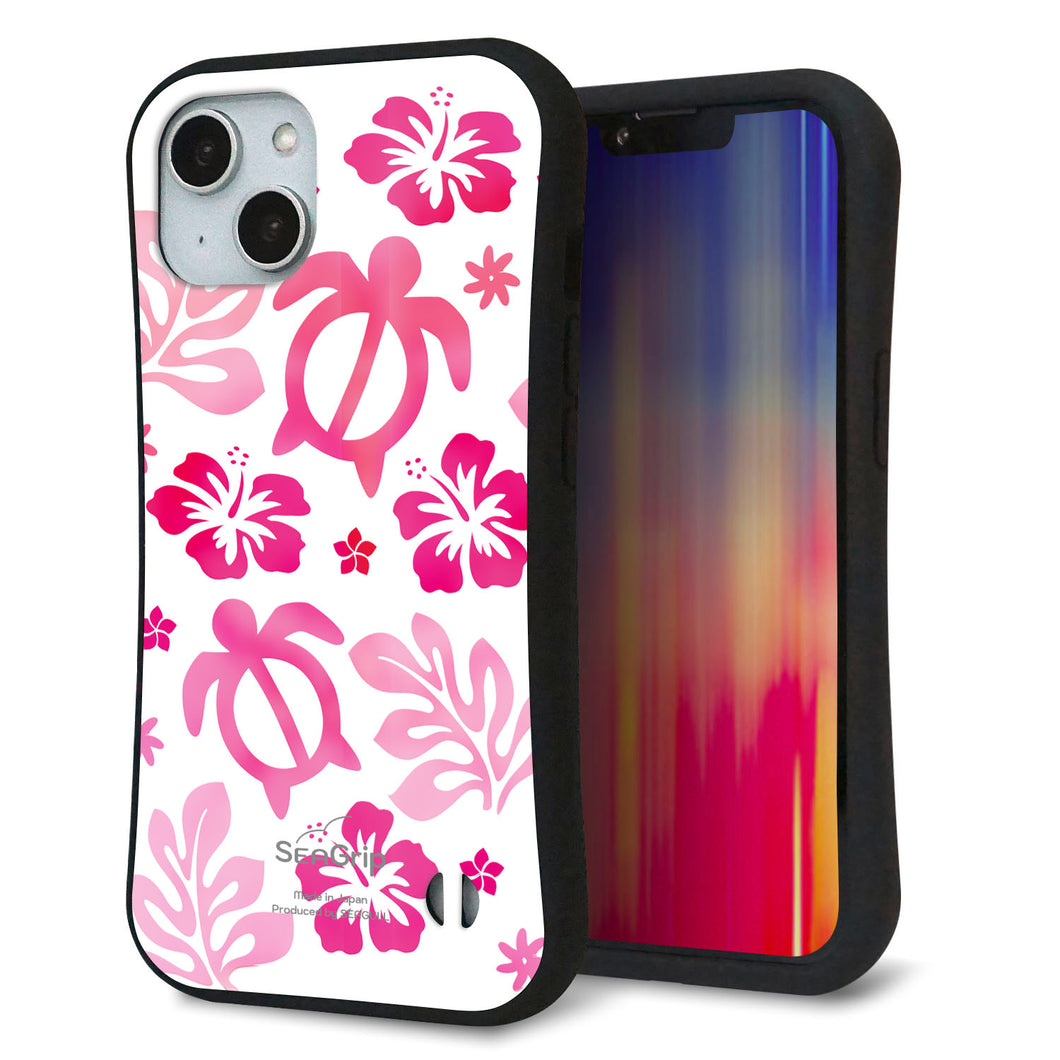 iPhone 14 スマホケース 「SEA Grip」 グリップケース Sライン 【SC879 ハワイアンアロハホヌ(ピンク)】 UV印刷