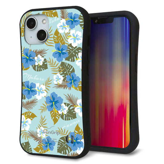 iPhone14 スマホケース 「SEA Grip」 グリップケース Sライン 【SC883 ハワイアンアロハレトロ(ブルー)】 UV印刷